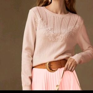 WOOL GUIPURE LACE APPLIQUES SOLID SWEATER